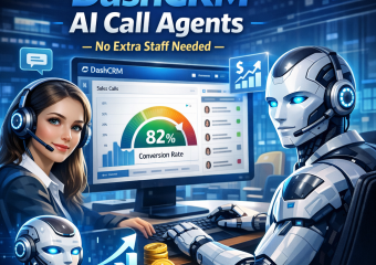 Graphical depiction of AI call agent technology by DashCRM improving sales metrics.