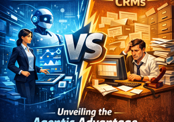 Comparison chart showing DashCRM's AI-driven interface and traditional CRM's manual processes.