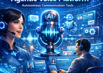 Screenshot of DashCRM's Agentic Voice Platform, showcasing AI-powered tools for customer communication.