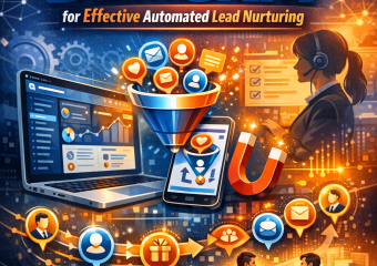 Graphical representation of DashCRM software interface focusing on automated lead nurturing features.