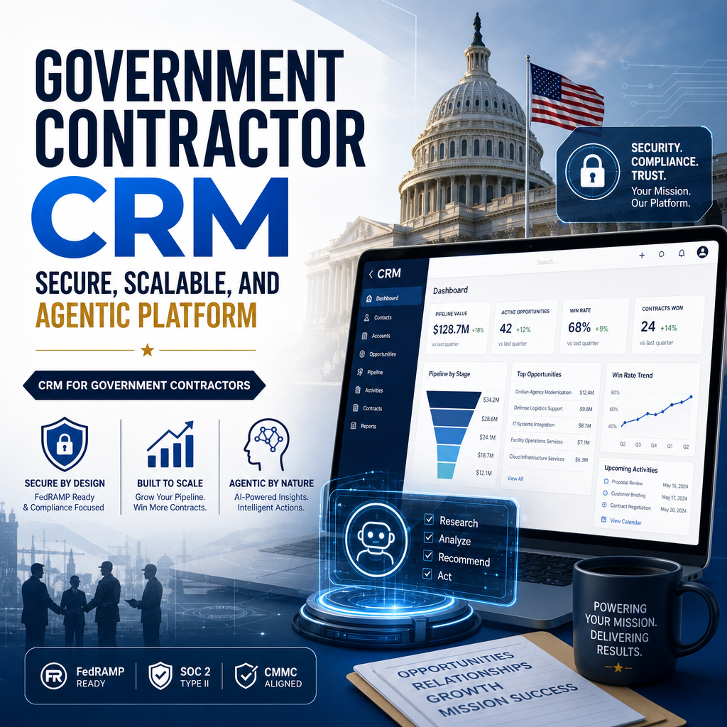 CRM for government contractors illustration for Government Contractor CRM: Secure, Scalable, and Agentic Platform