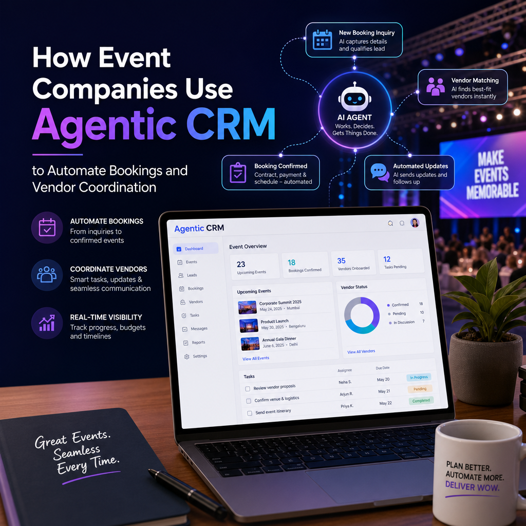 Illustration of How Event Companies Use Agentic CRM to Automate Bookings and Vendor Coordination