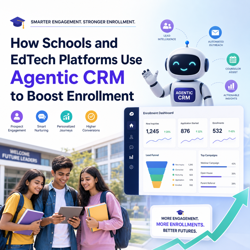 Illustration of How Schools and EdTech Platforms Use Agentic CRM to Boost Enrollment