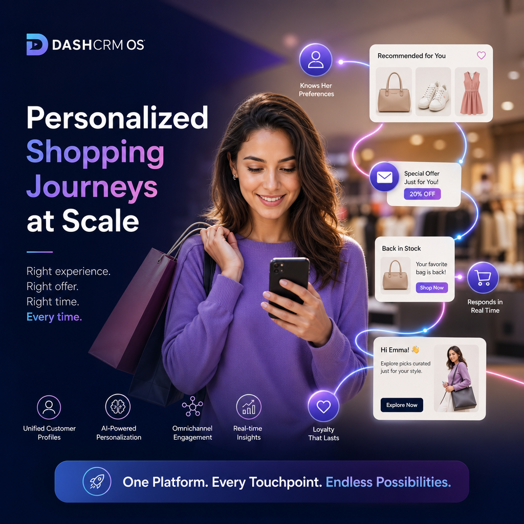 Illustration of Personalized Shopping Journeys at Scale with DASHCRM OS