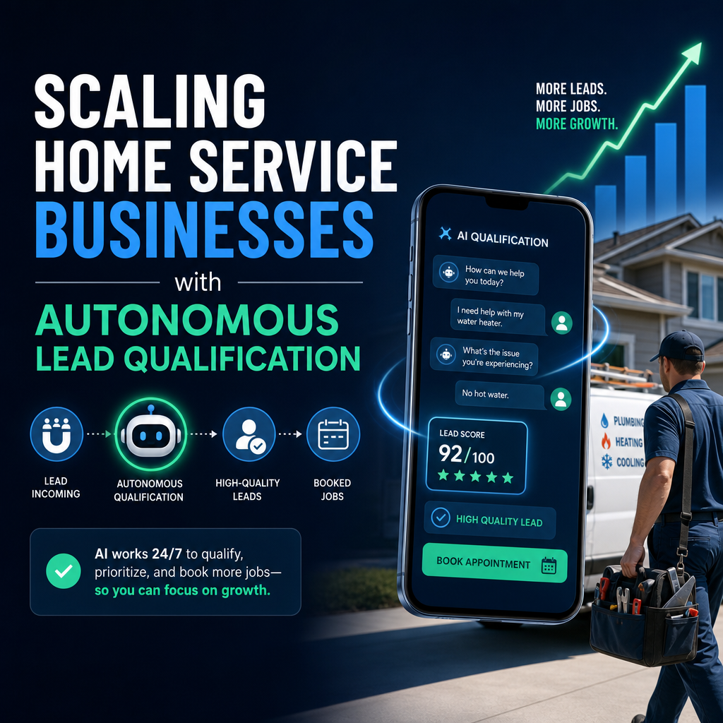 A digital illustration depicting the growth of a home service business using autonomous lead qualification technology.