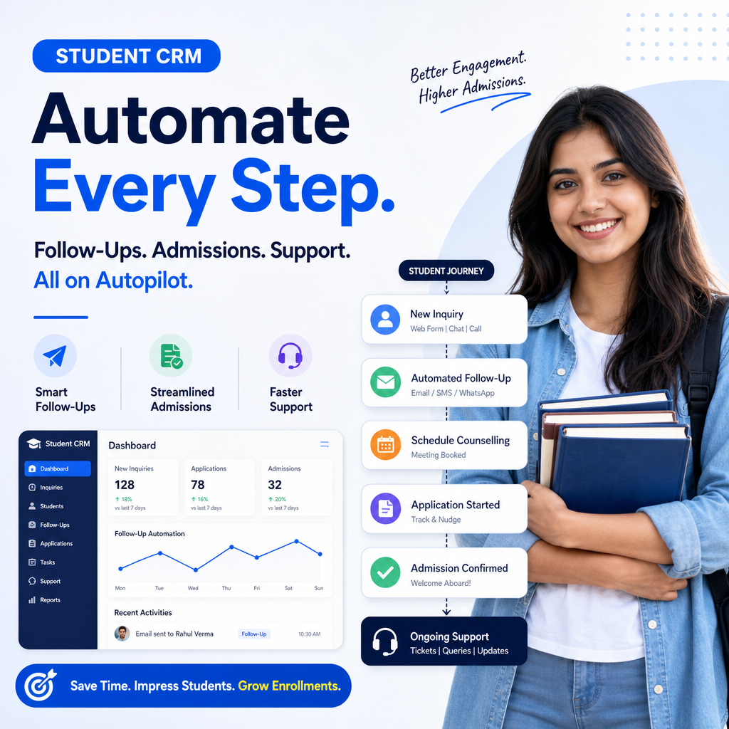student follow-up automation illustration for Student CRM That Automates Follow-Ups, Admissions, and Support