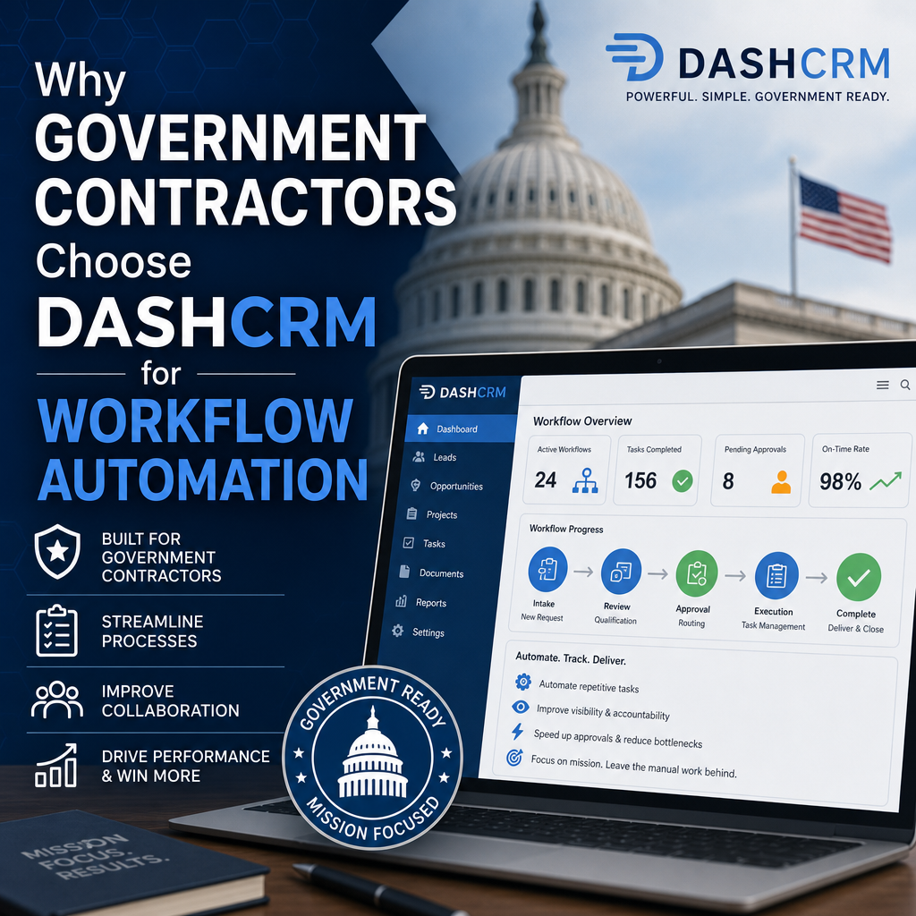 Illustration of Why Government Contractors Choose DASHCRM for Workflow Automation